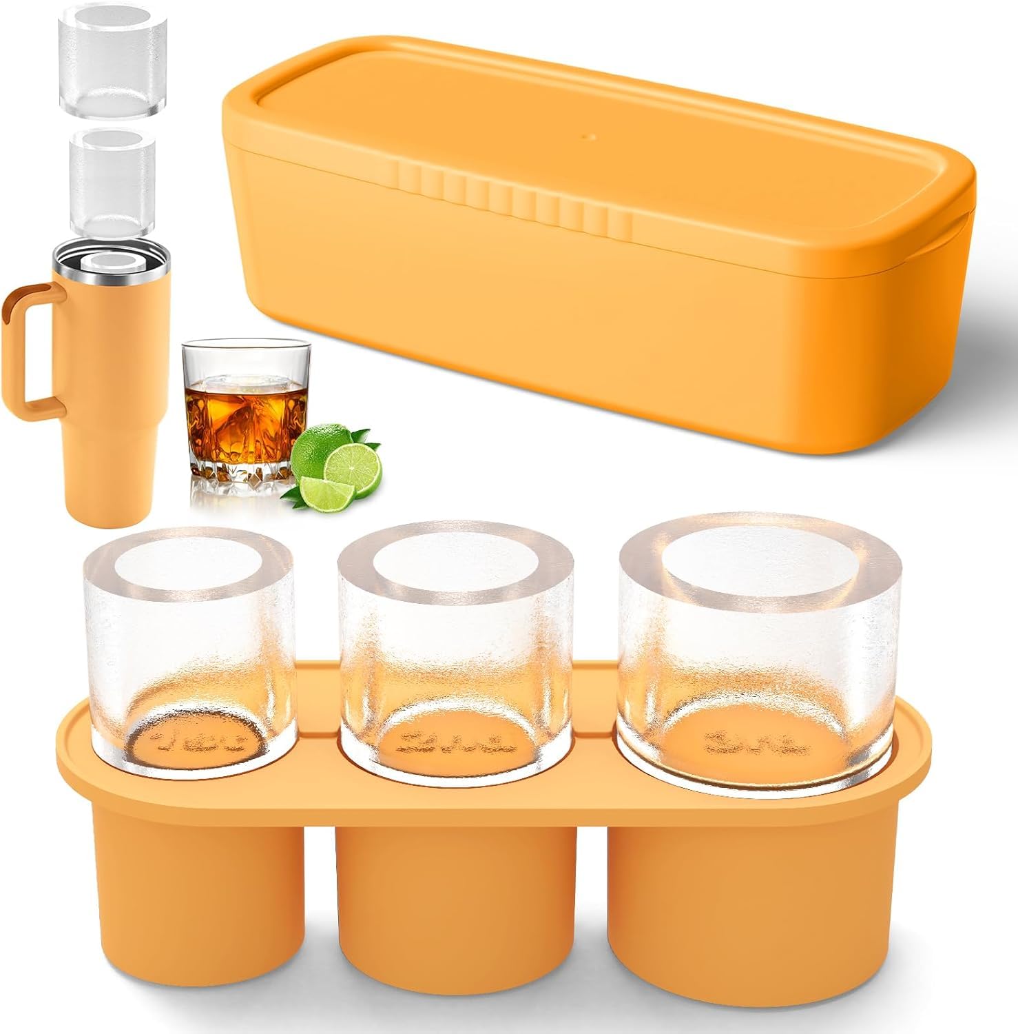 House of Quirk Ice Cube Tray for Stanley Ice Mold Tumbler Cup 950-1200ml, 3 Sizes Silicone Ice Cube Molds with BPA Free, Tumbler Ice Mold for Chilling Whiskey, Cocktails, Drinks, Coffee (Yellow)