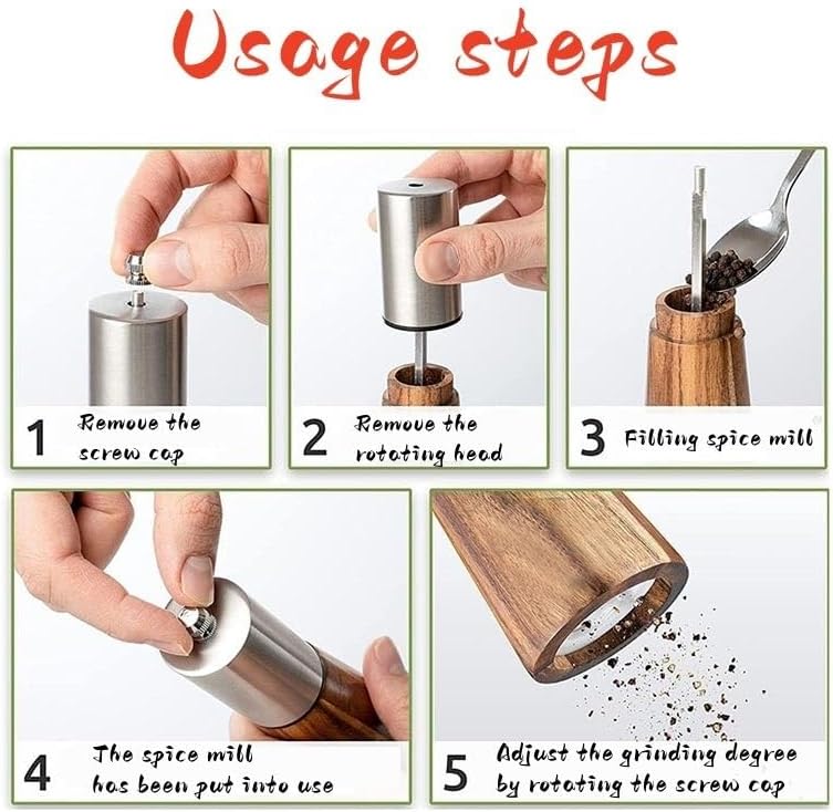 Spice Grinder Manual Salt and Pepper Grinder Set with Base Stainless Steel Salt Grinder Adjustable Grinder Suitable for Kitchen BBQ Picnic Salt and Pepper Shakers Grinding (Color : 2Pcs Sets