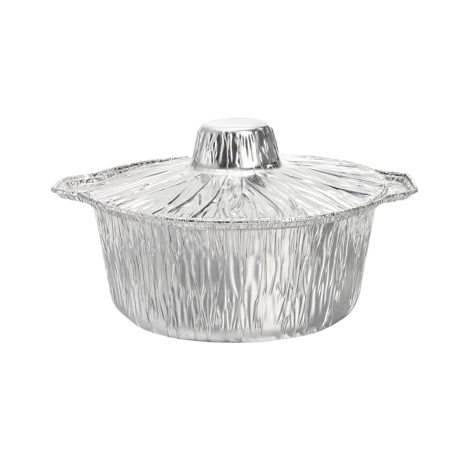 Pentola monouso in foglio di alluminio da 10 pezzi con coperchio Per Cucina | Argento, resistente al calore e a prova di perdite for campeggio, vacanze, picnic