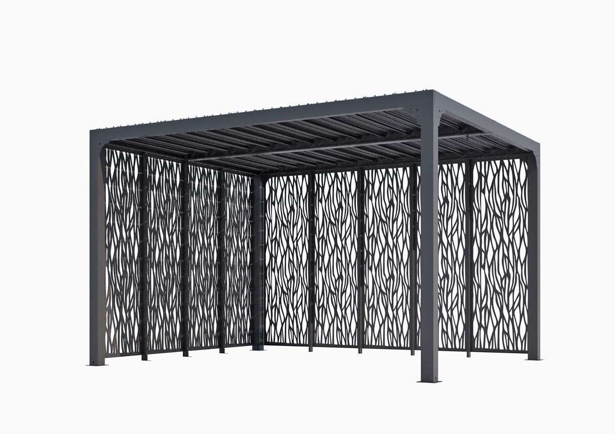 Pergola bioclimatique de 10,80 m2 équipée Panneaux moucharabieh sur Deux Faces