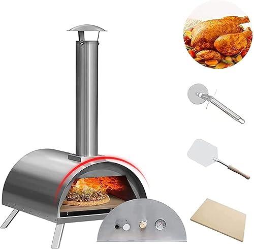 Go-Trio Horno de pizza al aire libre, horno de pizza de pellets de madera de piedra de 12 pulgadas para exterior, portátil, de acero inoxidable, con