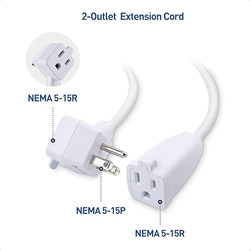 Miniatura 2 de Cable Matters - Paquete de 2 cables de extensión cortos de 2 tomas, 1 pie, 13A/1625 W, cable de extensión de coleta con enchufe extra en enchufe,