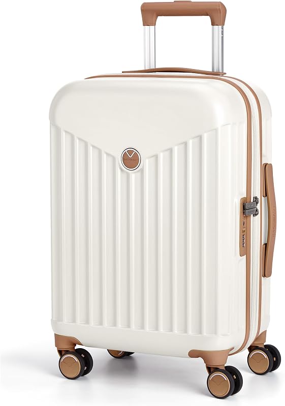 Equipaje rígido expandible con ruedas giratorias, equipaje de mano ligero para PC, aprobado por aerolínea con cerradura TSA, valija de viaje duradera para mujer de 20 pulgadas, color beige