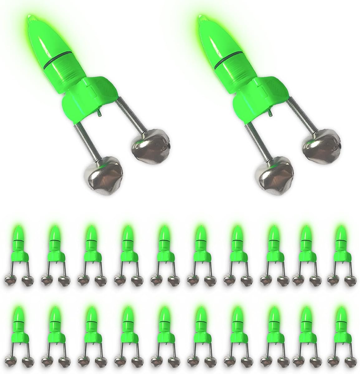 20Pcs LED Twin Bell Night Fishing Alarm Clip,Fishing Bite Alarm Indicator