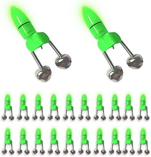 Cailauer Double Bell LED Fishing Alarm,LED Bell Night Fishing Alarm Clip, Fishing Bite Alarm Indicator,LED Night Fishing Rod Bite Bait Alarm Light(20Pcs,Green)â€¦