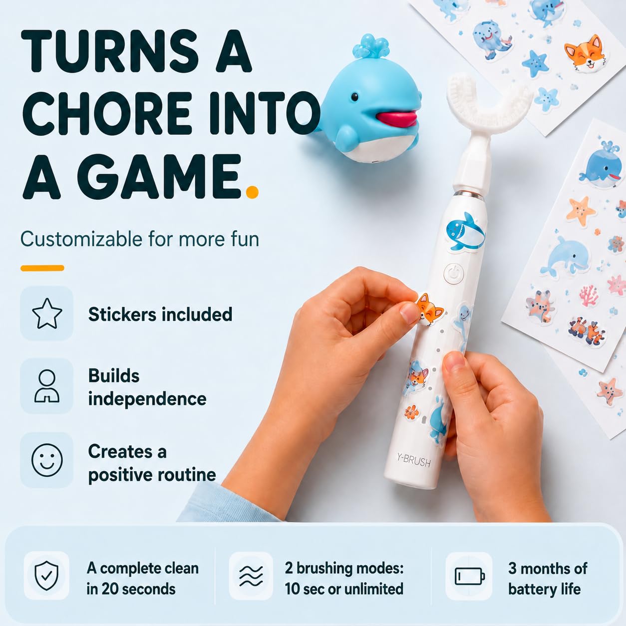 Spazzolino elettrico sonico Y-Brush Bambino KidsBrush - 2 mesi di autonomia