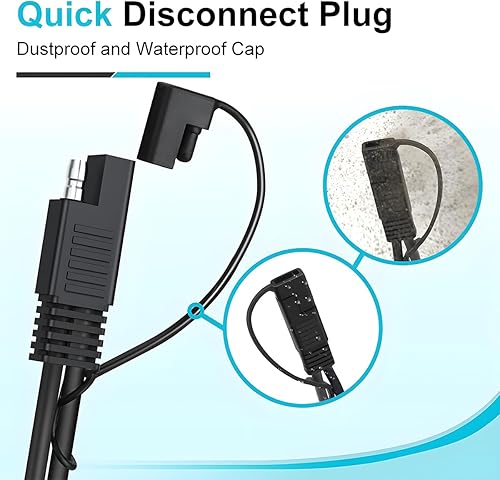Miniatura 5 de BESULEN Cable conector de batería 18 AWG, enchufe de desconexión rápida SAE a arnés de terminal de anillo o con fusible de protección 10A, cable de