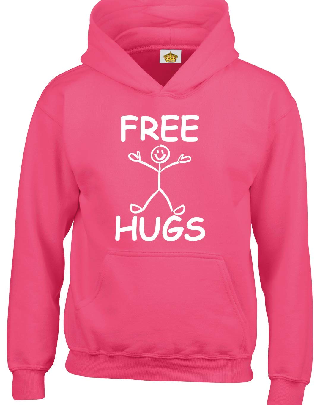 Crown Designs Free Hugs Funny Gift Unisex Hoodies for Men, Women & Teenagers (Hot Pink/Large)
