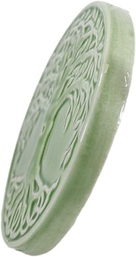 Miniatura 5 de Ebros Gift Wicca Símbolos Sagrados Árbol de la Vida Celta Yggdrasil Medallón Redondo de Cerámica Soporte de Varilla de Incienso, Quemador de Plato