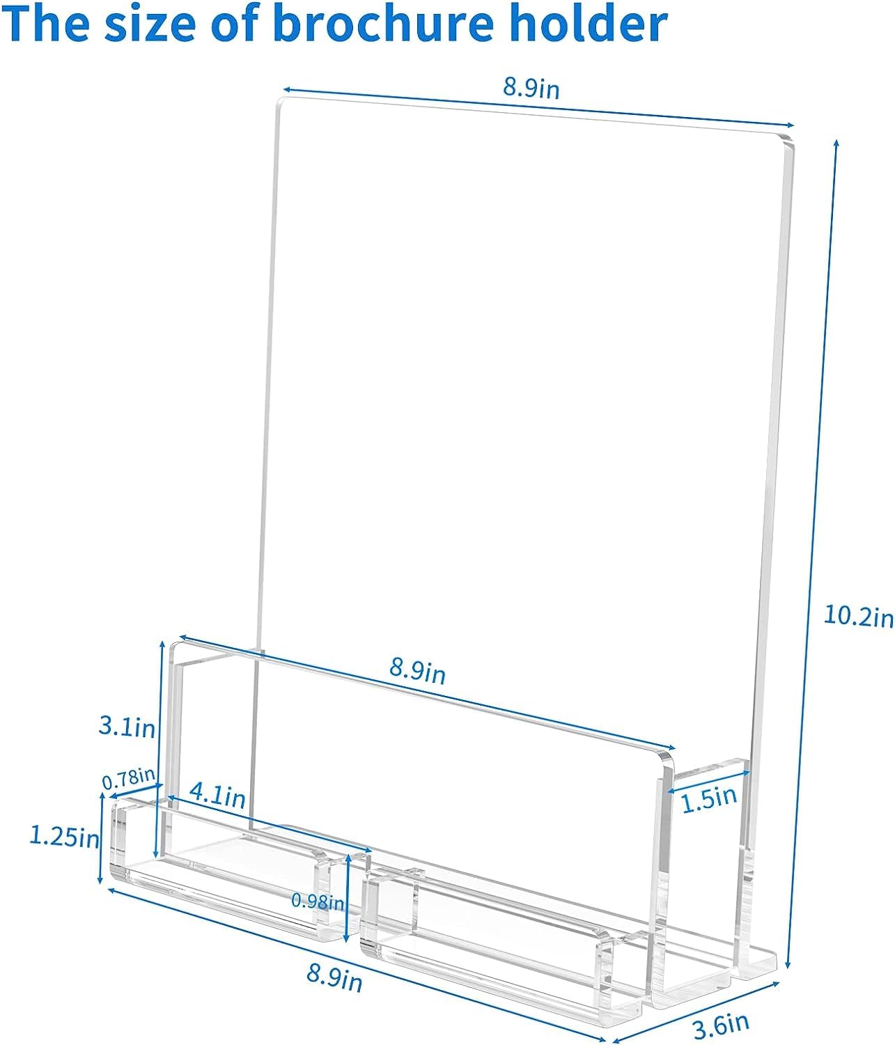 NIUBEE Paquete de 6 soportes acrílicos para folletos de 8.5 x 11 pulgadas, soporte transparente para folletos con soporte acrílico para tarjetas de visita, soporte de exhibición de folletos de