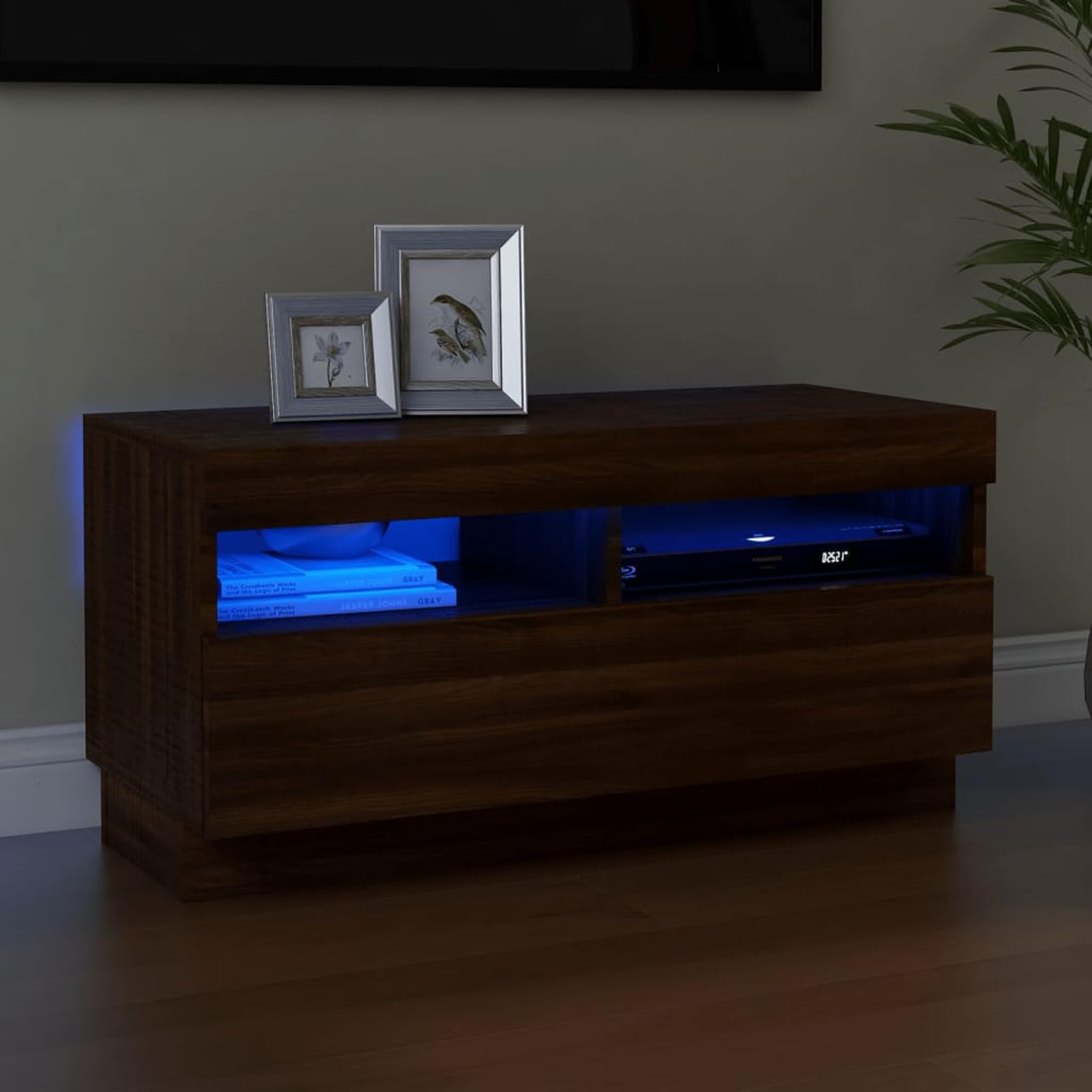 Mueble TV,Muebles de salón diseño Moderno, Mesa de Salón Comedor Televisión,Mueble de TV con Luces LED Color Roble marrón 80x35x40 cm