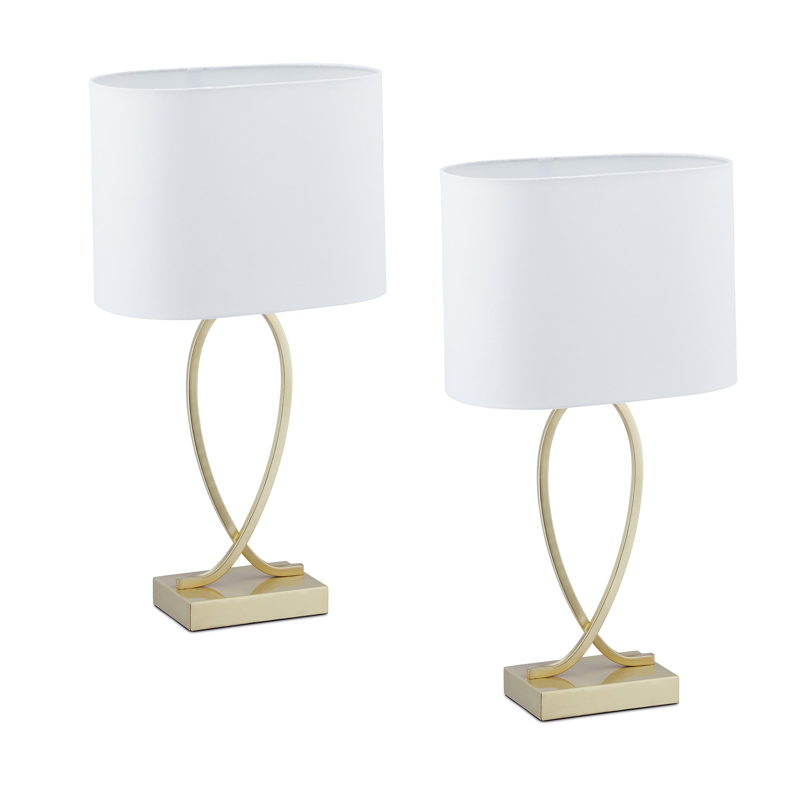 Relaxdays Lampada da Tavolo, Set 2 Abat Jour in Tessuto e Ferro, E27, HLP: 51x28x18 cm, Luce Comodino Camera, Oro Bianco