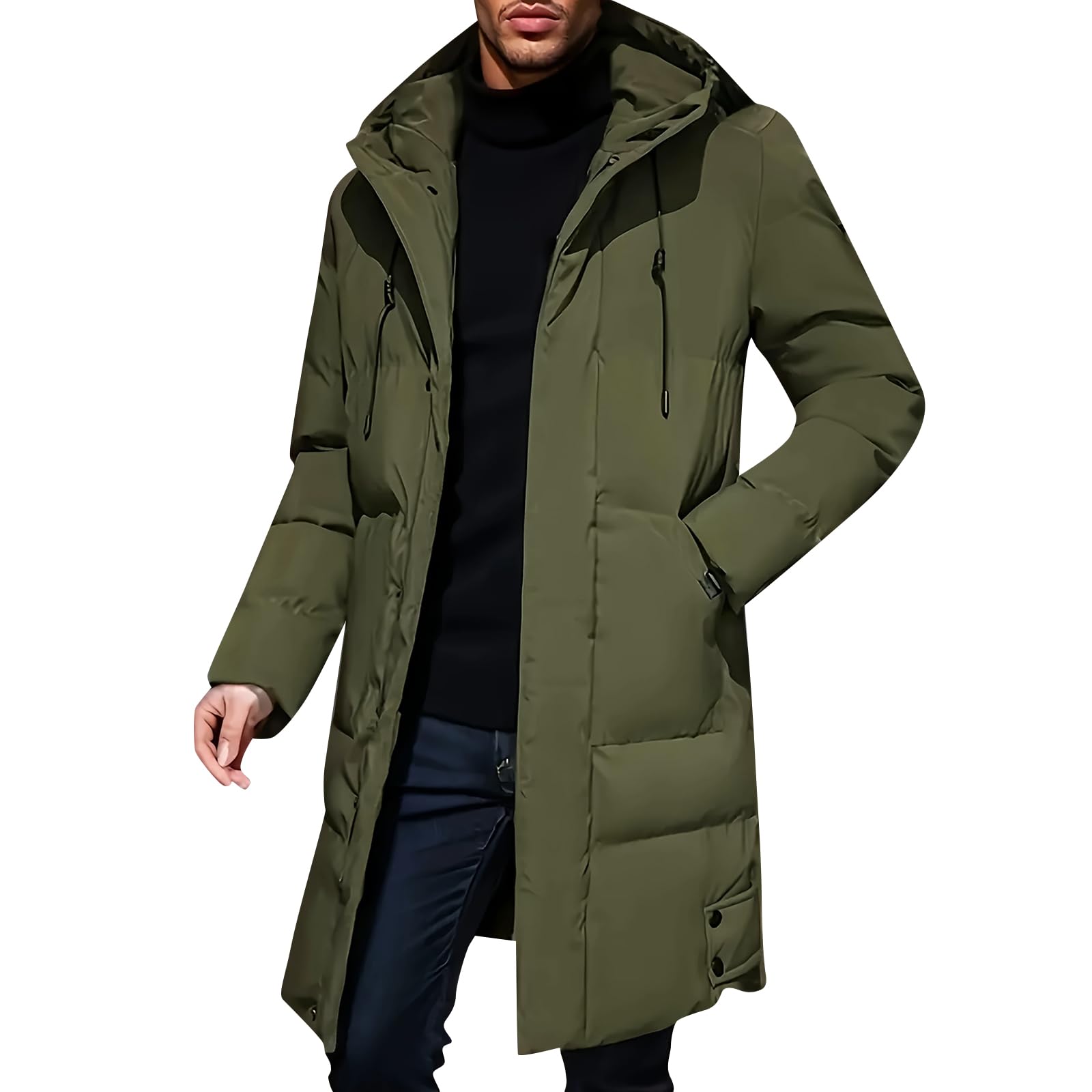 SOOUICKER Warme Winterjacke Herren Lang Steppjacke mit Kapuze Puffer Jacke Winter Steppmantel Wintermantel Warm Parka Outdoor Mantel Modern Mittellang
