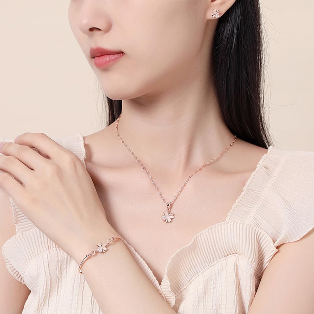 Für Damen Vierblättrige Halskette Sterling Silber Kleeblatt Anhänger Halsketten Kette Geben Sie Freundin De Geburtstagsgeschenk
