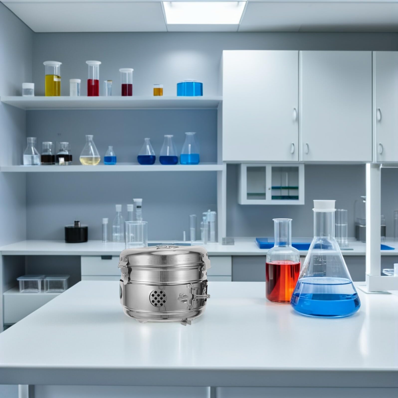 Serbatoio di Stoccaggio Ermetico in Acciaio Inossidabile 304 con Coperchio, Contenitore Porta Cotton Fioc e Dischetti di Cotone, Barattolo per Forniture Mediche e Laboratorio, 17
