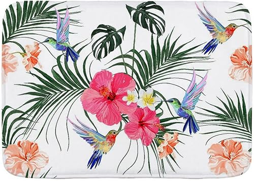 Miniatura 1 de Hermosas y coloridas hojas de palmera de colibrí de hibisco, flores tropicales, acogedoras alfombrillas de baño antideslizantes, absorbentes,