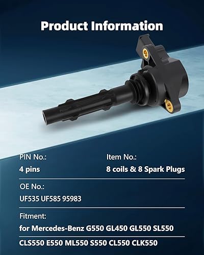 Miniatura 3 de ECCPP UF535 8 bobinas de encendido con 8 bujías de iridio para Dodge para Mercedes-Benz Sprinter 2500 3500 C280 C350 CL550 CLS550 SL550 2011 2012