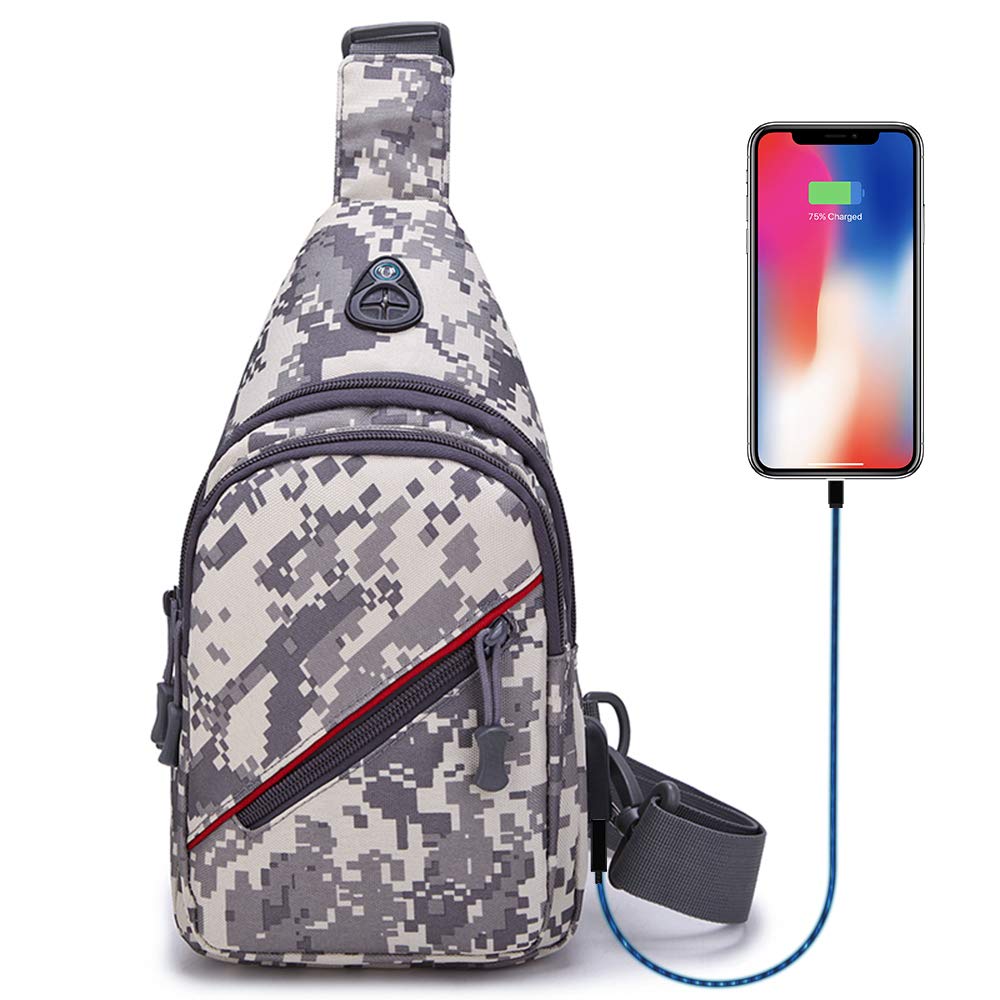 OuTrade Sling Bag Waterproof Lightweigt Chest Shoulder Backpack Cross Body Travel Slim Backpack Multipurpose Daypacks Hiking Daypack with USB Charging Port, Earphone Port for Men & Women