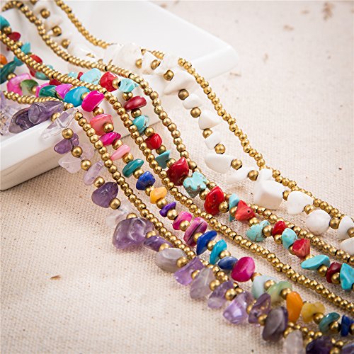 Image of kelistom Bohemian Ankle Bracelets for Women Handmade Natural Stone Beaded Chain Anklet