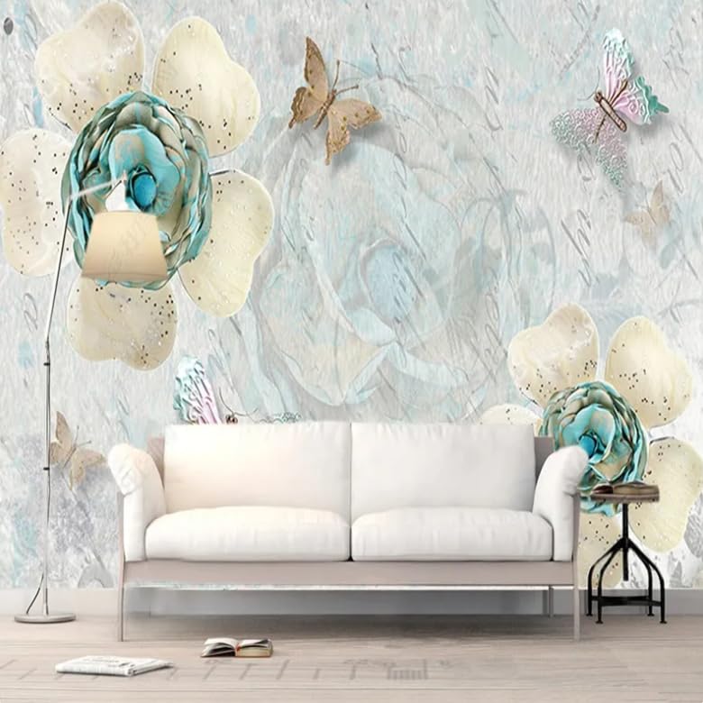 Papier peint panoramique 3D pour masquer un mur de salon terne