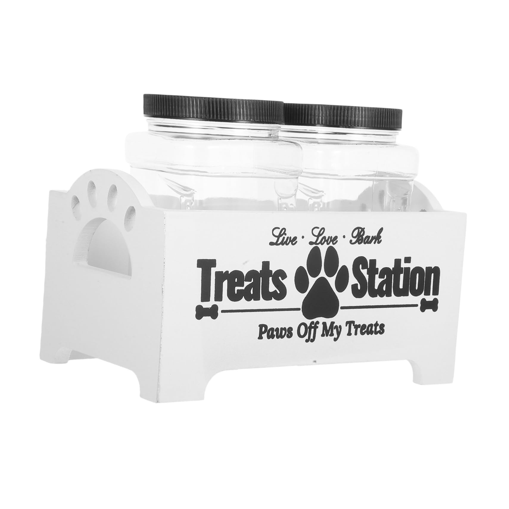 ifundom 1 Set Dog Food Storage Box Dog Treats Dog Food Stand Farmhouse Dog Treat Container Pet Food Container Stand Tabletop Desktop Pet Food Jar Holder Dog Treat Jar Holder White Wooden