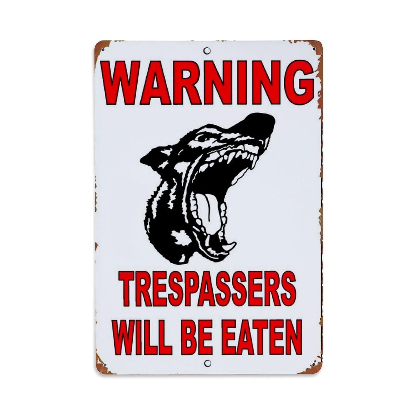Jdfenggu Vintage Warning Dog Trespassers Will Be Eaten Retro Metal Tin Sign, Decor Art Poster For Bar, Home, Man Cave, Kitchen, Laundry Room Gift 8X12inch