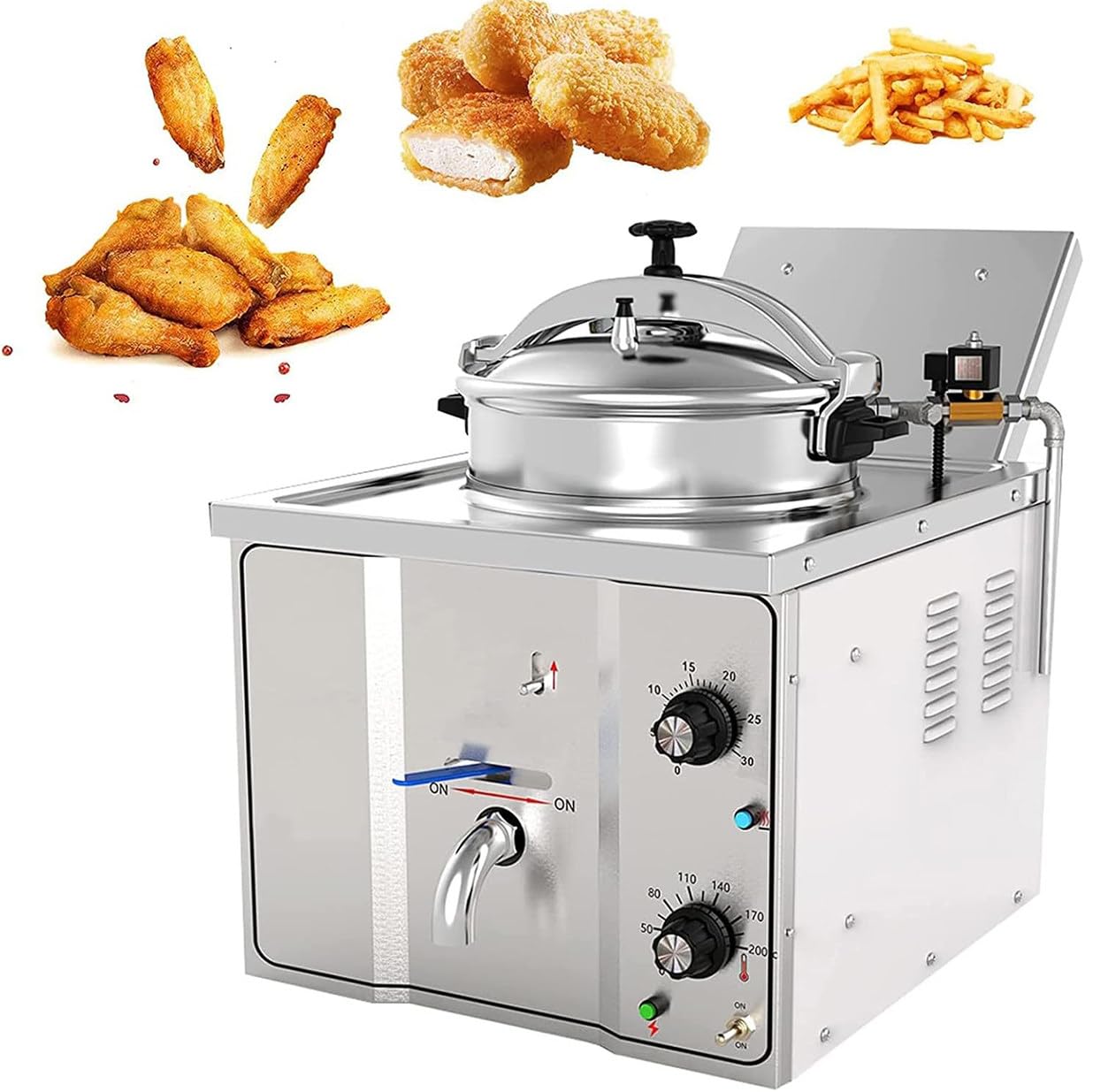 IUokLU 16L Electric Deep Fryer,3000W Commercial Countertop Fryer Frying Machine,50-200℃ Adjustment,30 Minutes Timer