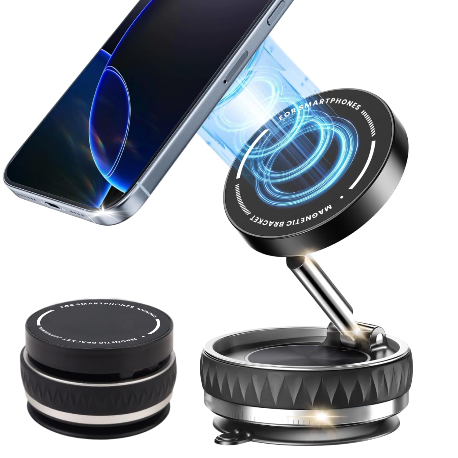 Elfora 360° Magnetic Car Phone Holder | Strong Vacuum Suction | MagSafe Adjustable Mount for Car, Mirror, Gym | Ultra Grip Phone Holder Compatible for iPhone 16/15/14/13 & All Other Android (Black)-image-33