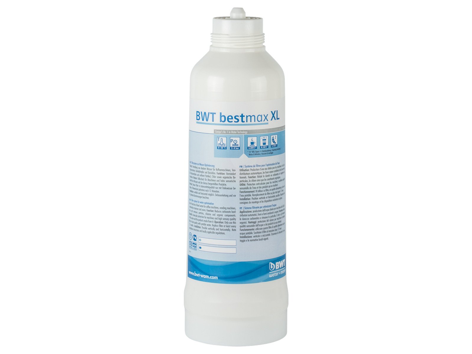Bwt Coffee Bestmax Xl Water Filter, Cotton, 5-Fold Filtration, 6,800 Liters Capacity, 3/8 Inch Connection, Het Technology, Bypass Setting, Horizontal And Vertical Use, Fda Certified