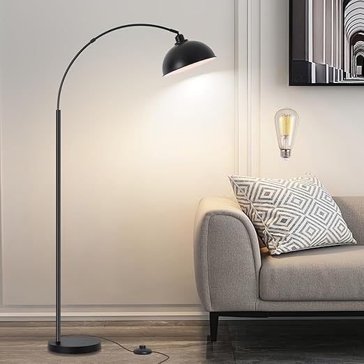 9MMML Arc Floor Lamp for Living Room, Modern Farmhouse Industrial Standing Lamp, Black Tall Lamp with Metal Shade for Bedroom Office Sofa,Bulb Included,360° Rotatable Arm  