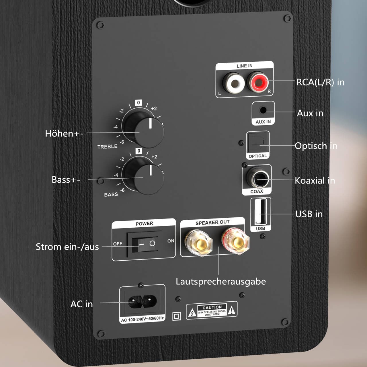 HANLIM Altoparlanti Diffusori da Scaffale Active Bluetooth - Casse Attive Amplificate Coppia - Ingresso Ottico,USB,AUX,Coassiale,RCA - Struttura in Legno - 100 Watts RMS - Nero