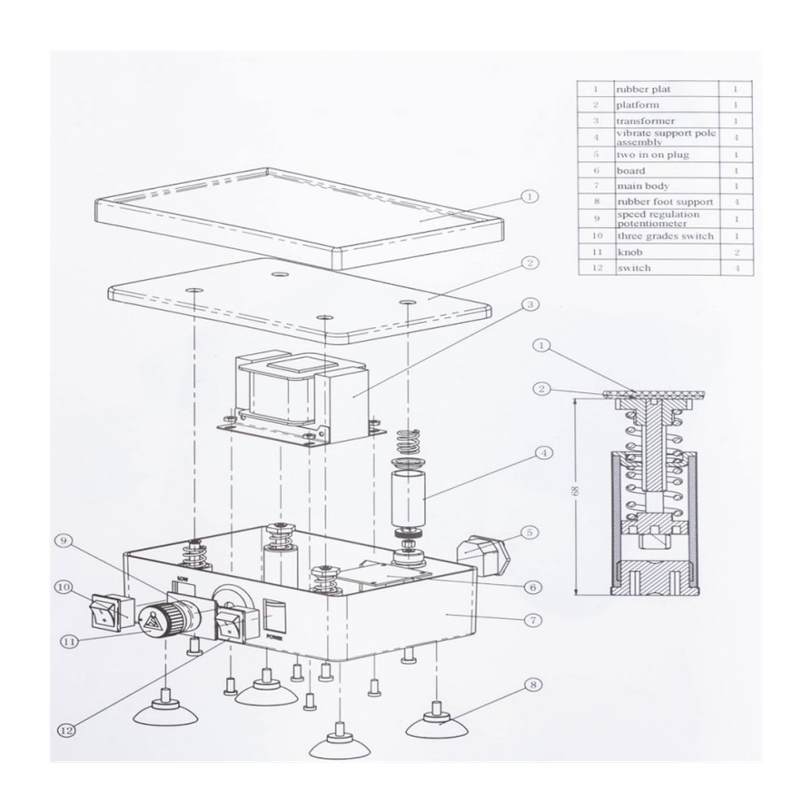 Quadratischer Vibrator, Laborausrüstung, Mooszillator, Leistungsstarker Vibrator-Vibrationstisch For Gips(B)