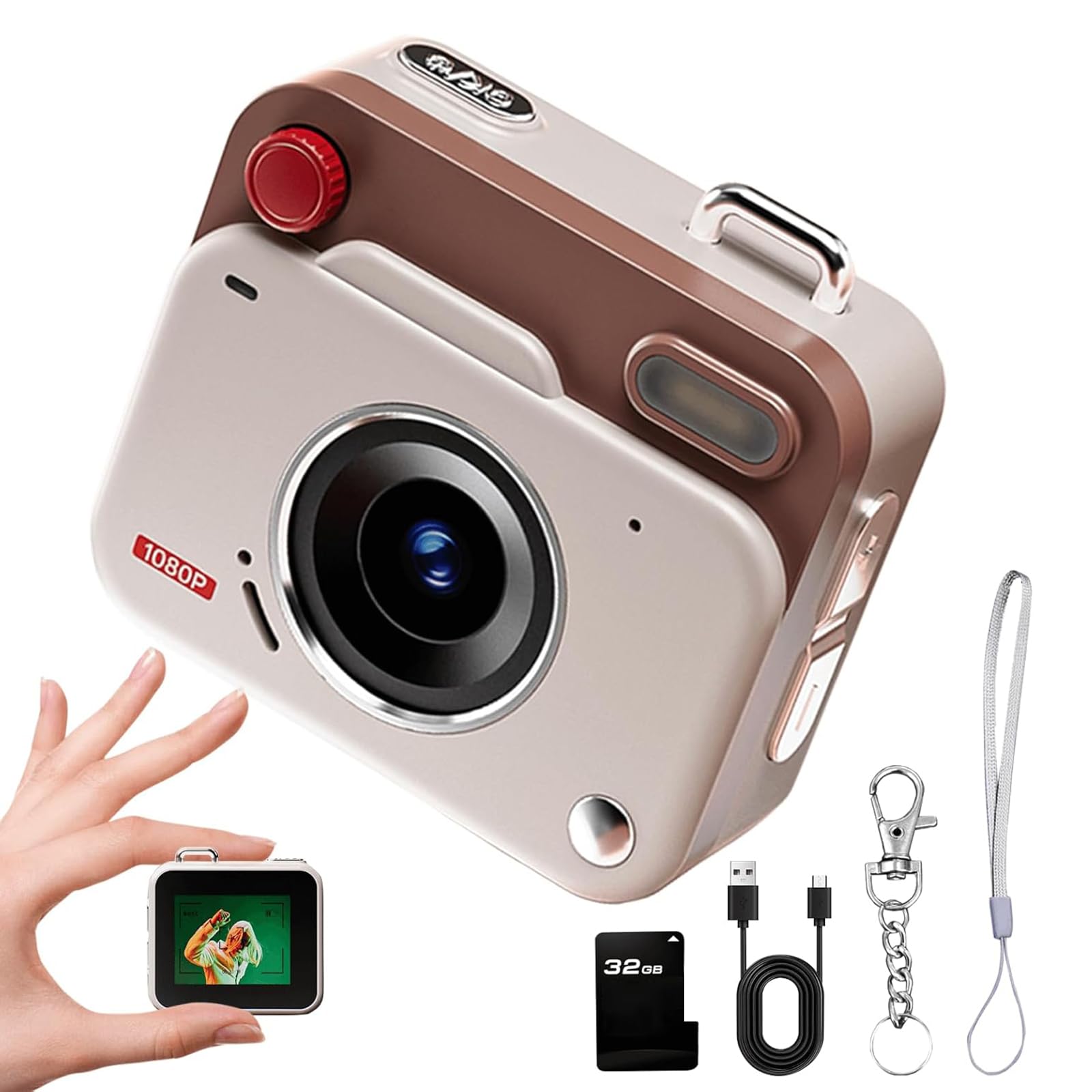 Fotocamera digitale in miniatura vintage, 1080p, risoluzione 32 GB, memoria espandibile, perfetta per foto di animali domestici o fotocamere per fotografi di avventura