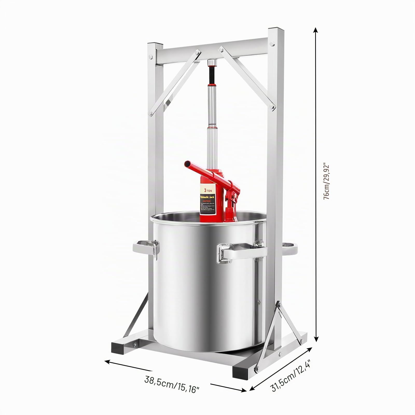 Obstpresse hydraulisch 22L 3T 304 Edelstahl Saftpresse manuell Fruchtpresse | Mostpresse Freistehend mit 5mm Druckplatte und Halterung für frischen Saft, Most und Wein im Haushalt(150kg Ｍax)