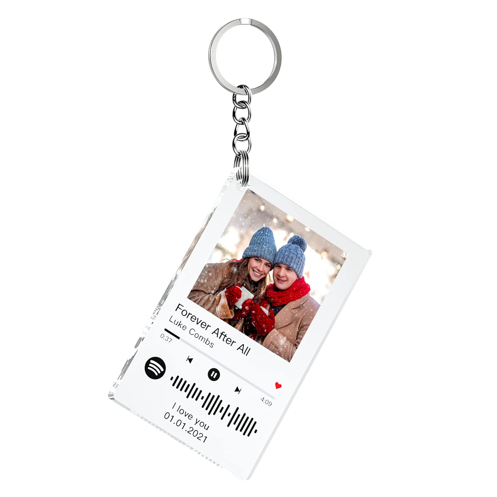 Idiy Women's A - 1 Pack Spotify Keyring Personalised Photo - Personalised Keyring With Picture Song Text Date - Gifts For Men, Him, Her, Anniversary Boyfriend Girlfriend Gifts