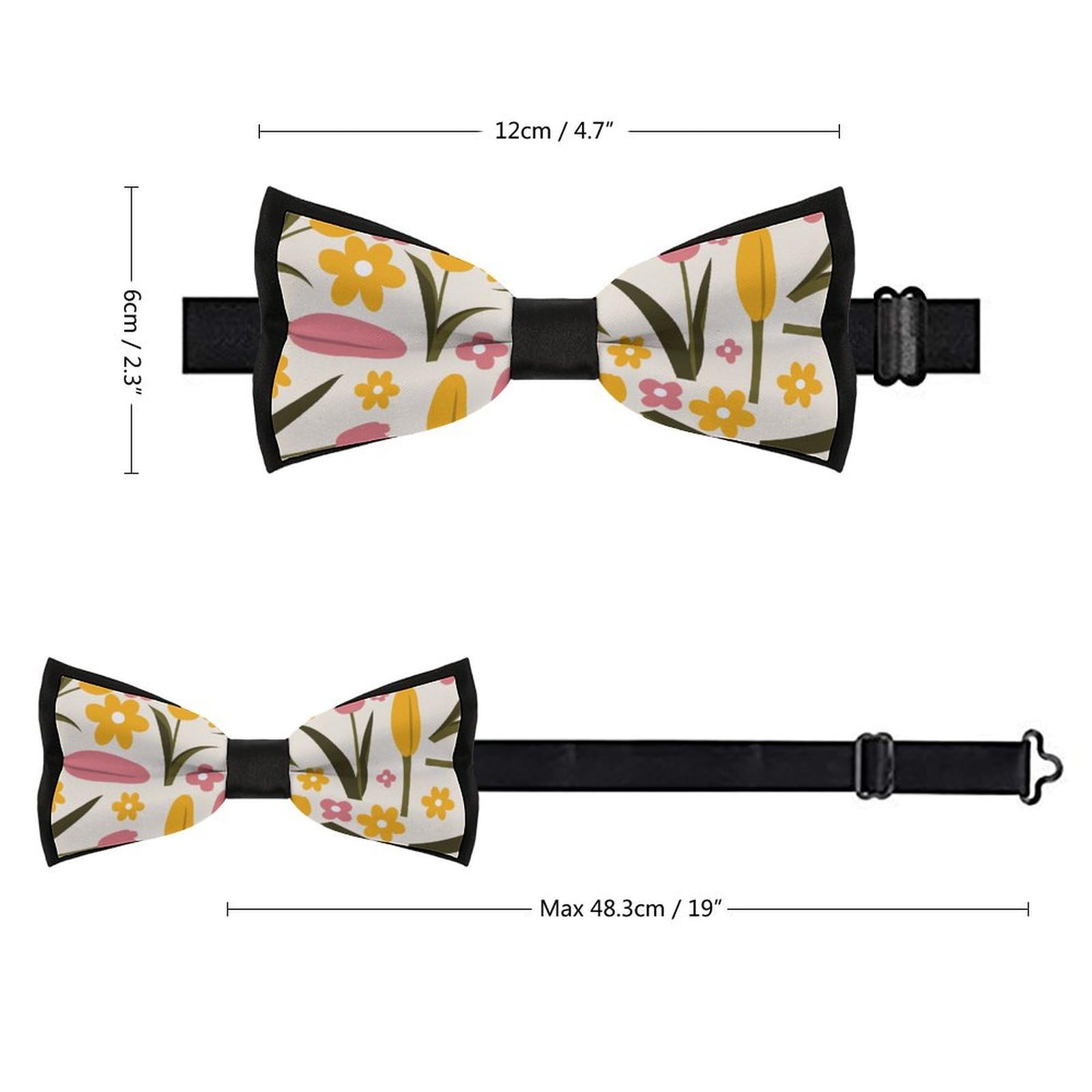 JYYAU Cute Stylish Tulips Pattern Bow Tie Adjustable Necktie For Men Business Fashion Pre-tied Tie Neckwear Novelty Accessory For Weddings Party Festival