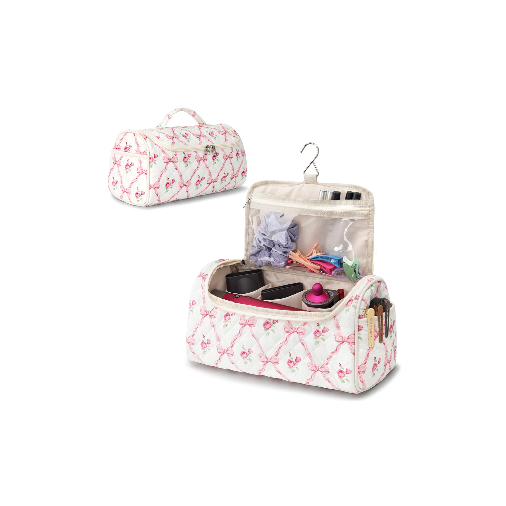 Bolsa de Almacenamiento de Viaje para Dyson Airwrap/Airstrait/Supersonic, Estuche Organizador Compatible con Accesorios Styler, Bolsa Portátil con Gancho para Plancha de Pelo (Flor Rosa)
