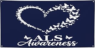 2x4 Ft ALS Awareness Butterfly Heart Banner Signs Peace Love Cure ALS Awareness Banners Flag for Outside Yard Porch Wall Decor