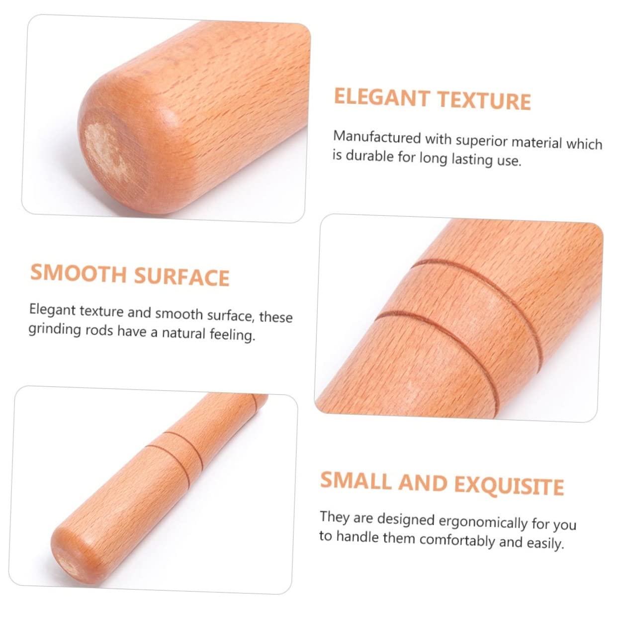 PRETYZOOM Wooden Pestle Garlic Masher 4-Piece Set Random Color Kitchen Muddler for Food Grinding Ergonomic Design for Easy Use