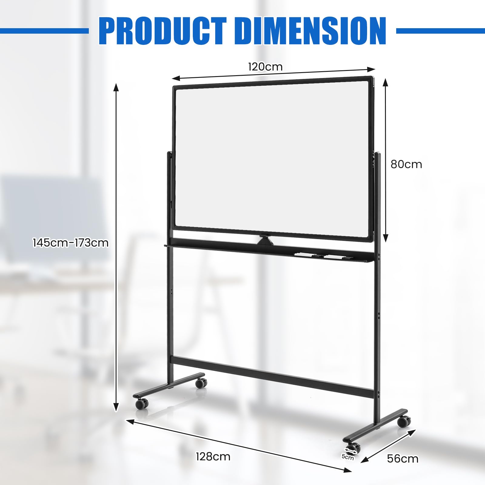 GIANTEX Mobilna biała tablica, dwustronna tablica 48 x 32 cali z czarnymi markerami, gumą, magnesami, 4 zamykanymi kółkami, dwustronną białą tablicę z regulacją wysokości (Czarny)