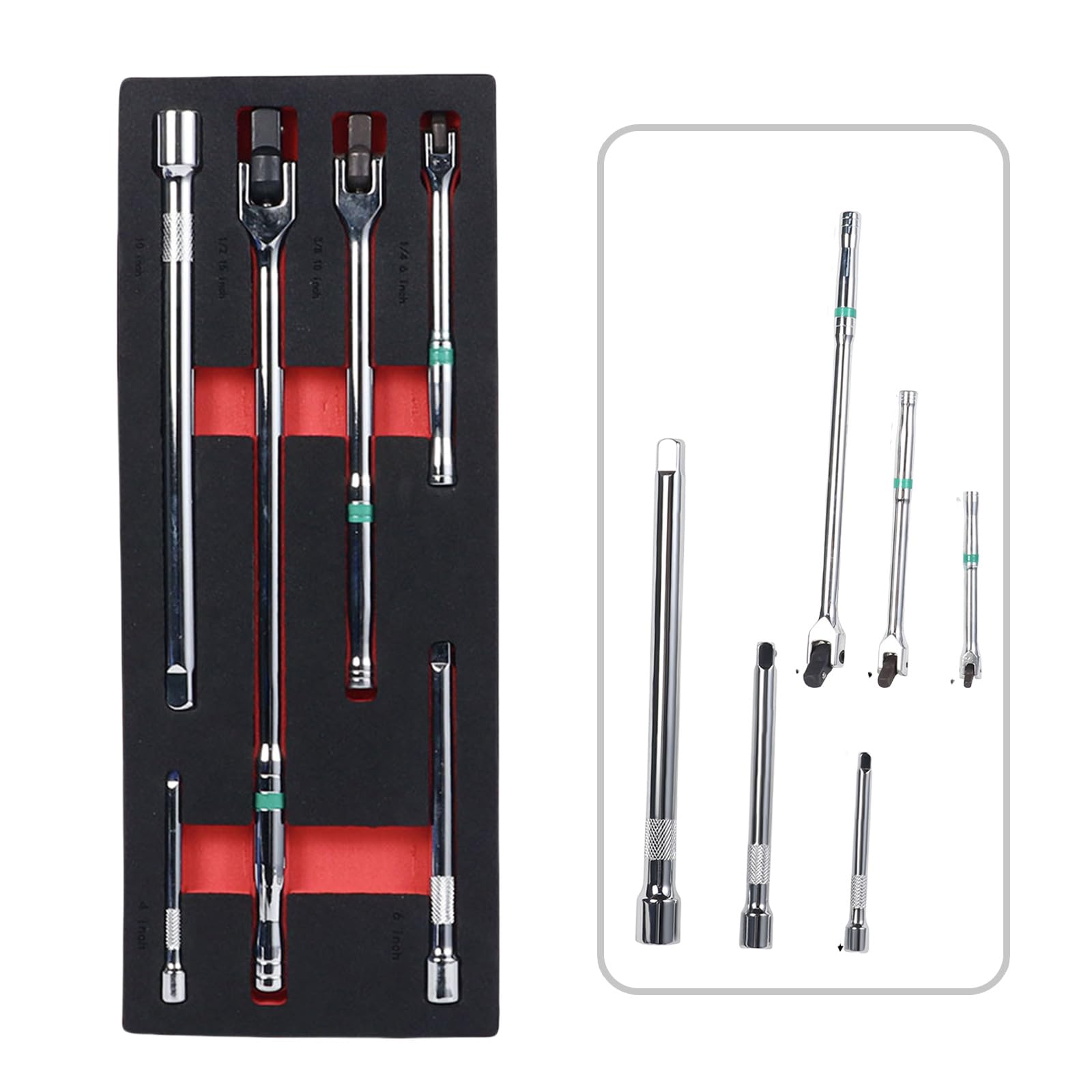 6-teiliges Breaker Rod Set 1/4 Zoll 3/8 Zoll 1/2 Zoll Antriebe Heavy Duty Breaker Rod Drehbarer Kopf Metall für einfache Lagerung