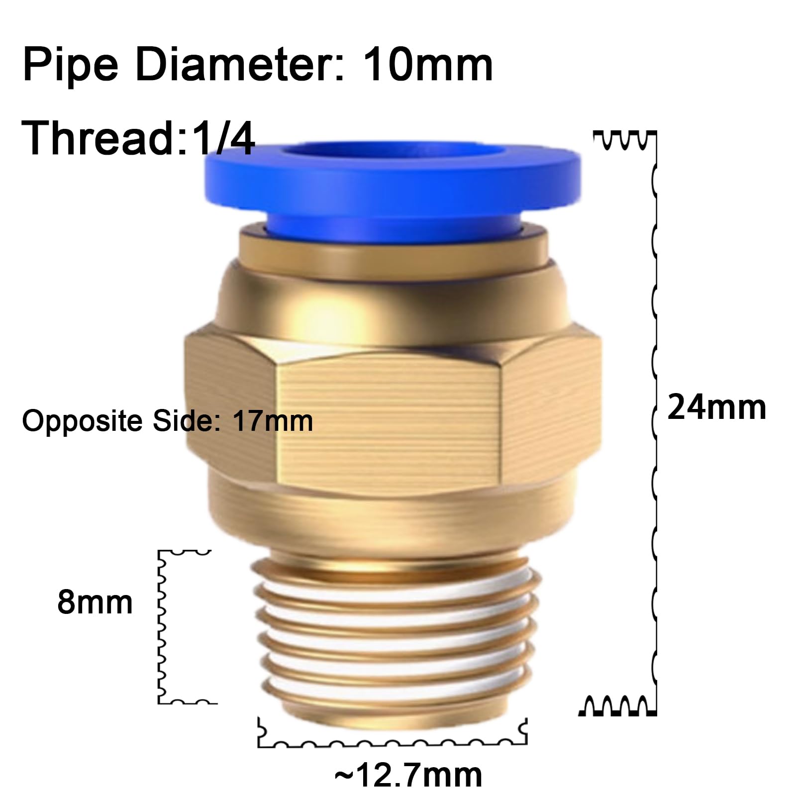 Raccordo a Innesto 1/4" 1/8" 3/8" 4mm 6mm 8mm 10mm Pneumatico Filettatura Maschio a Sgancio Rapido per Aria Industria Automatica 10 Pezzi (10 mm 1/4")