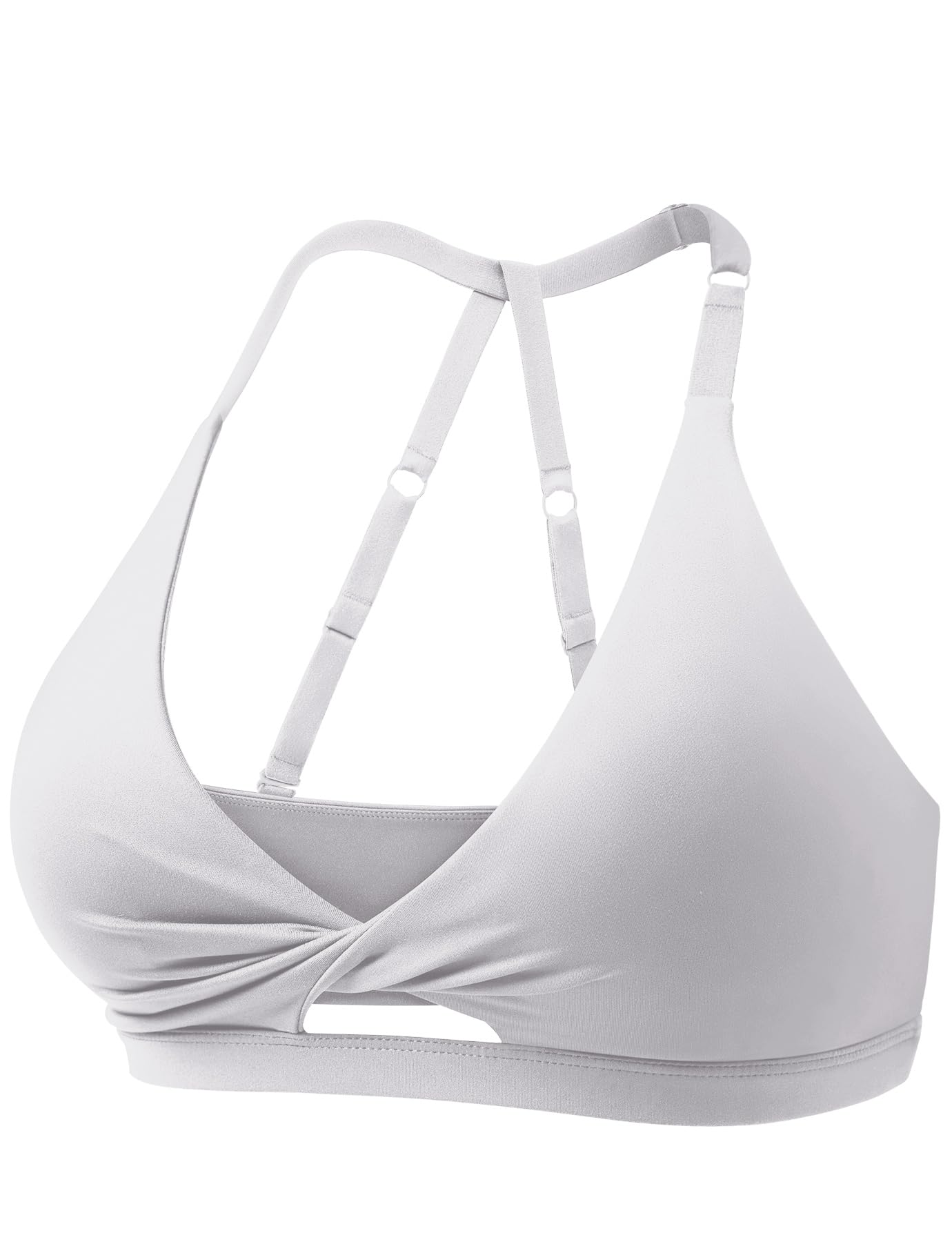 VOYJOY Workout Sports Bras for Women Padded Backless Strappy Fitness Wireless Gym Medium Impact Bra Yoga Crop Top