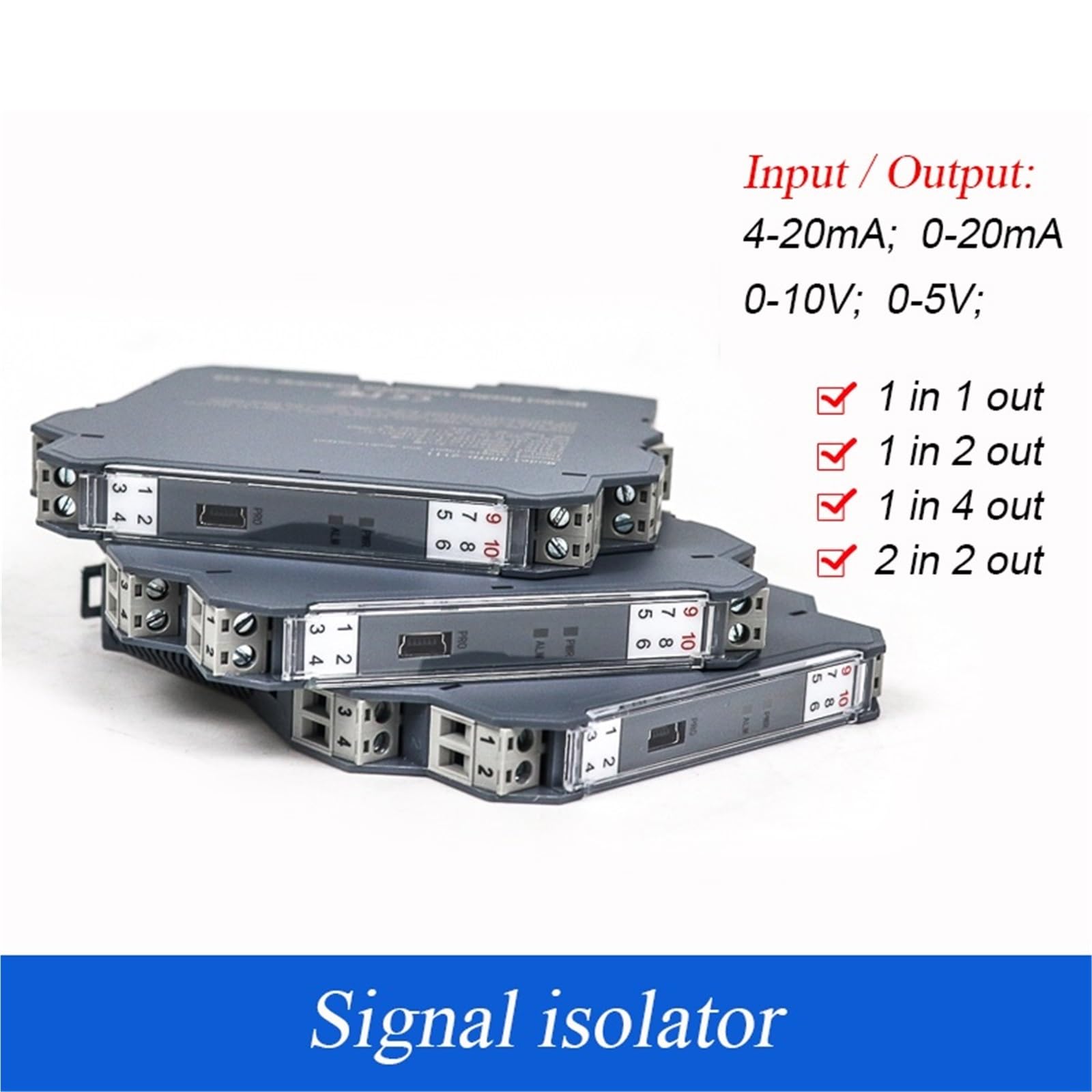 Convertisseur d'isolation de Signal 4-20ma, 1 pièce, convertisseur de puissance DC à DC 18-32VDC, sortie 1 en 1, 1 en 2, 2 en 2, 1 en 4(1in2,Input 4-20mA,Output 1-5V)
