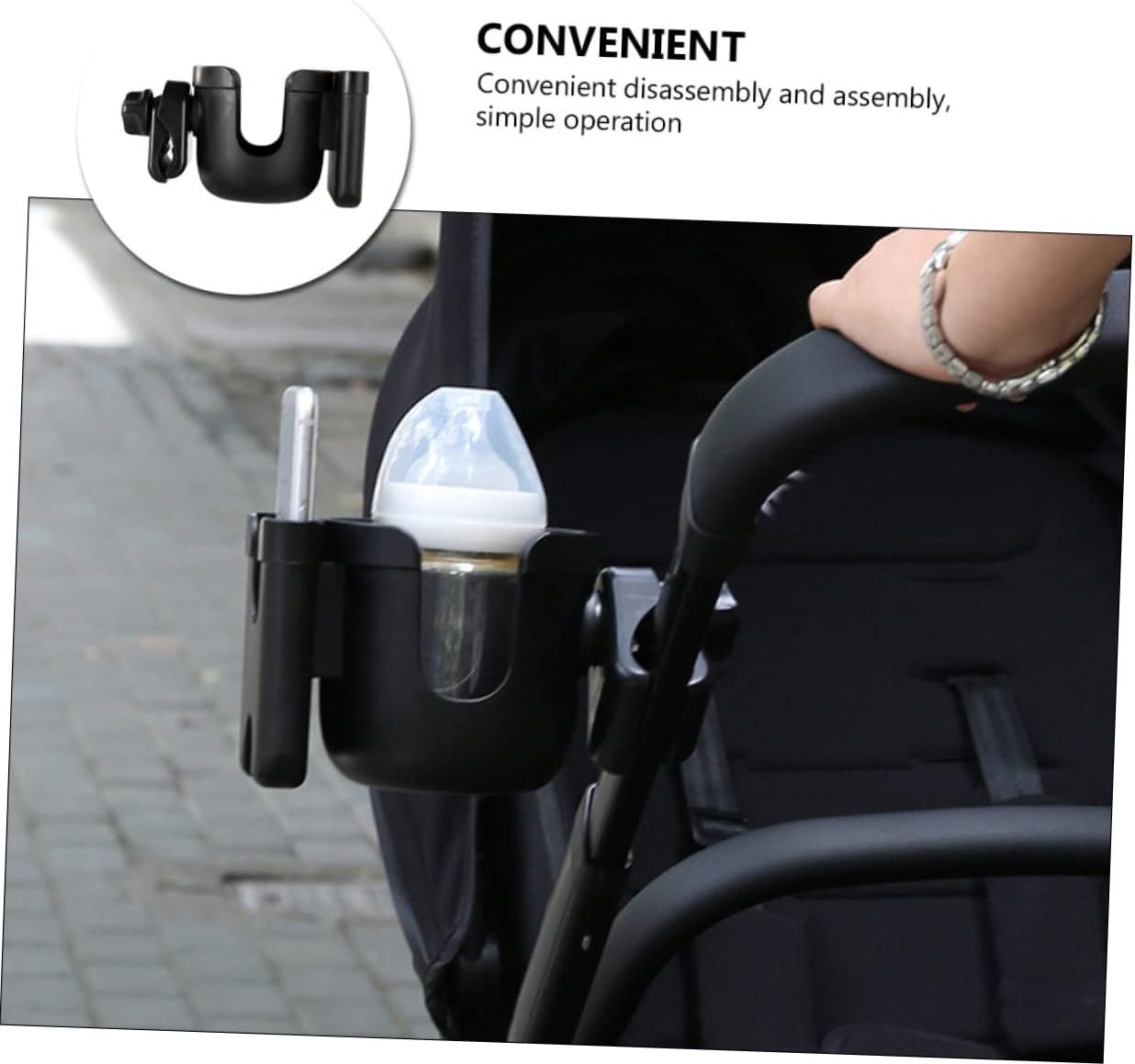 Stroller Cup Holder Baby Trolley Accessory with Phone Stand, ABS image 3