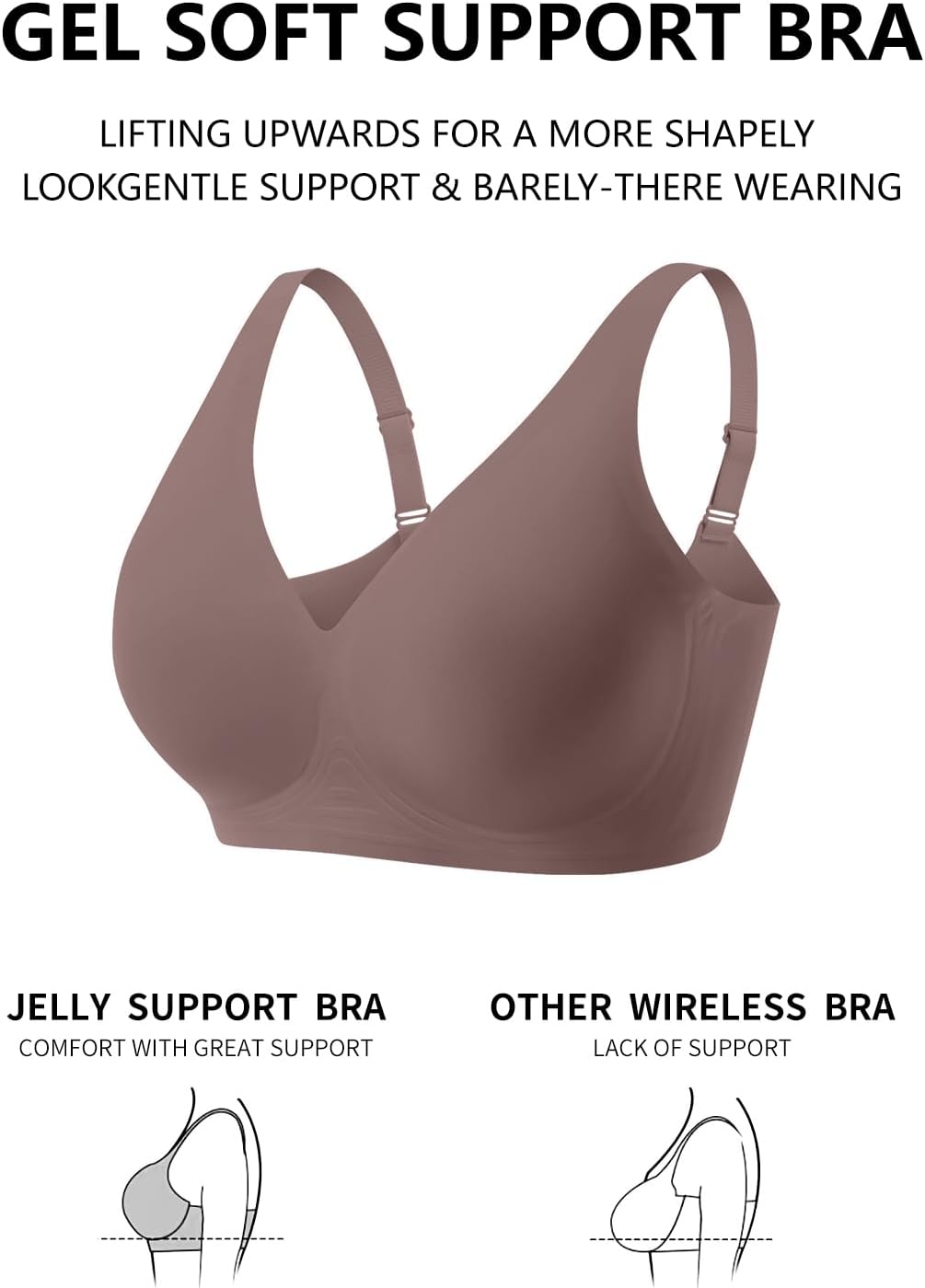 COCOMARTS Jelly Bras for Women No Underwire Seamless Push Up Comfortable Tshirt Everyday Deep V Bra with Support and Lift - Image 6