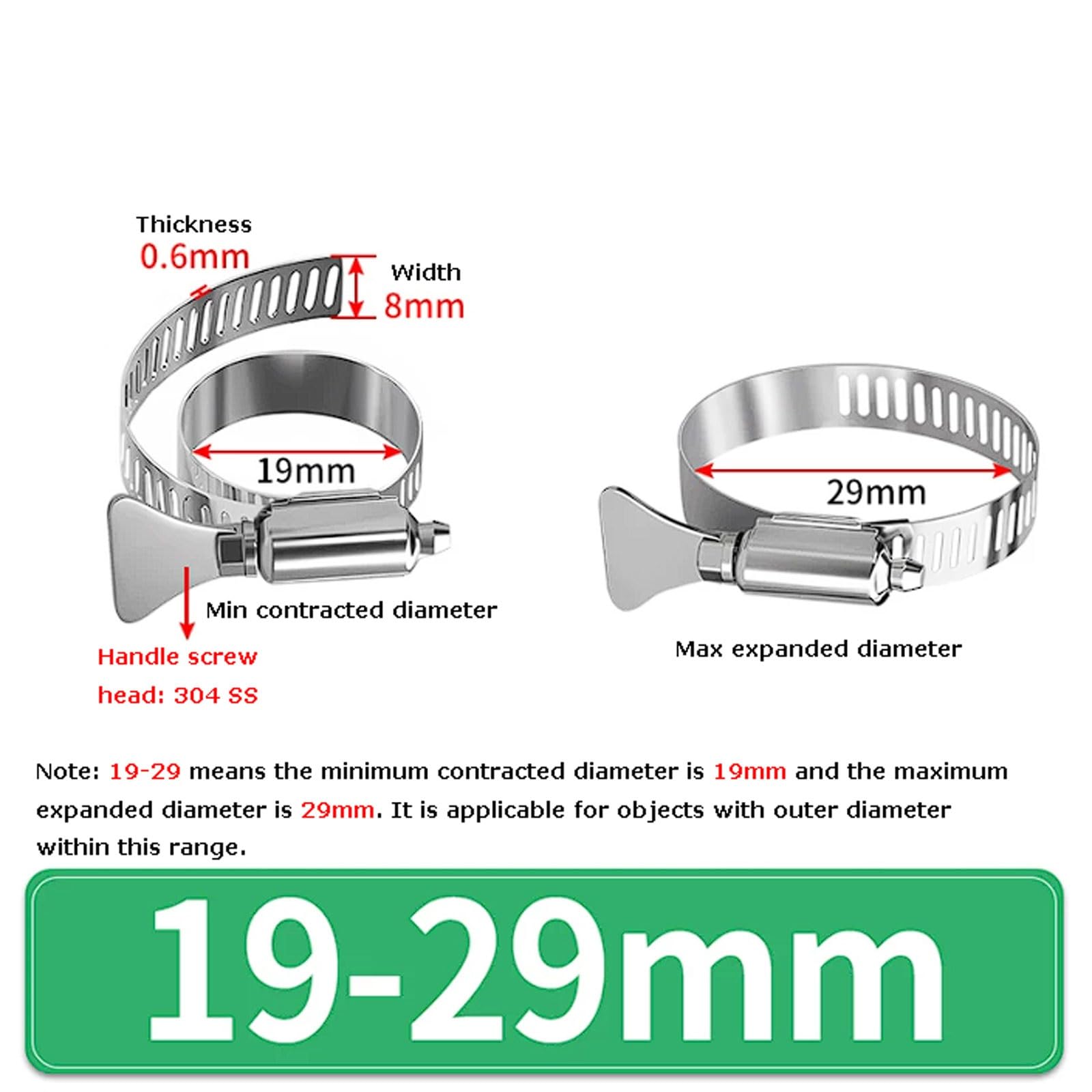 Fascette stringitubo con manico in acciaio inox 304, confezione da 40 clip a serraggio manuale per tubi rubinetto, fascette di fissaggio Fibbia di fissaggio(19-29mm)