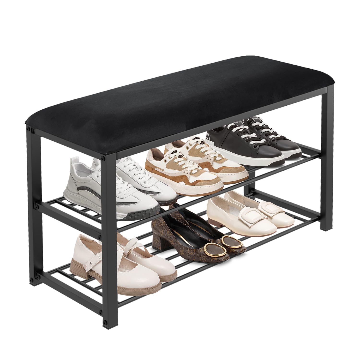 ZZINOKE Zapatero Entrada Recibidor, Banco Zapatero, Banco de Zapatos con Asiento Acolchado, Banco de Almacenamiento, Zapatero con Asiento para Entrada, Pasillo, Dormitorio, 80 x 30 x 48 cm, Negro