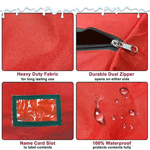 Turnmeon Large Christmas Tree Storage Bag, Fits 7.5 Ft Disassembled Tree 50"X20"X15" Waterproof 600D Oxford Zippered Holiday Tree Storage Container Box Tote With Handles (Red) #TOP3