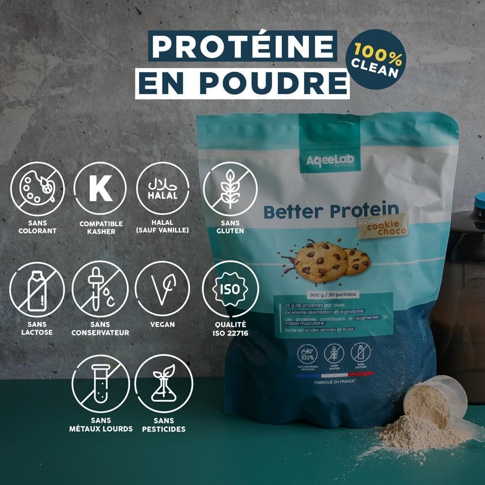 Whey Vegan • Saveur Neutre 900 g • Better Protein • 100% Végétales : assimilation & digestion maximales • Meilleur apport en Protéine • Testé en laboratoire • Made in FR • Eco-responsable • Aqeelab